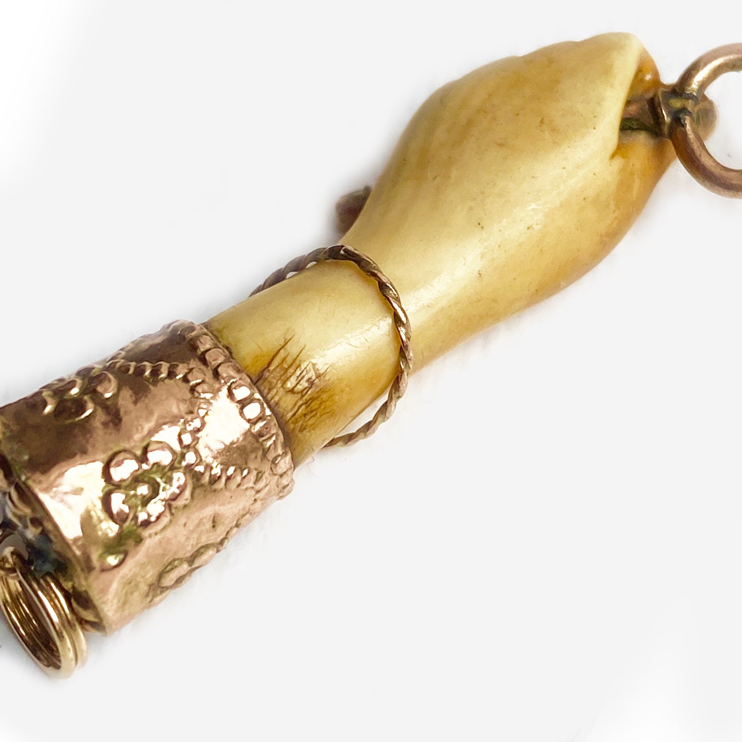 Antique 9K Gold Figa, Victorian Bone Fist Hand Key Figa Charm
