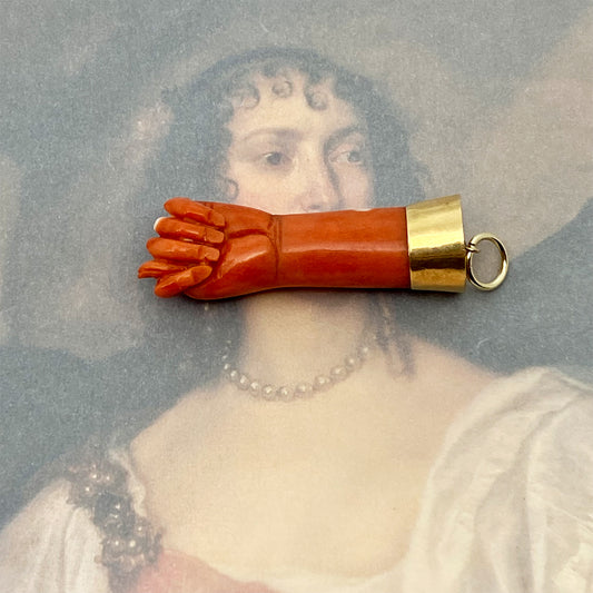 Antique 10K Figa, Coral Hand, Figa Charm