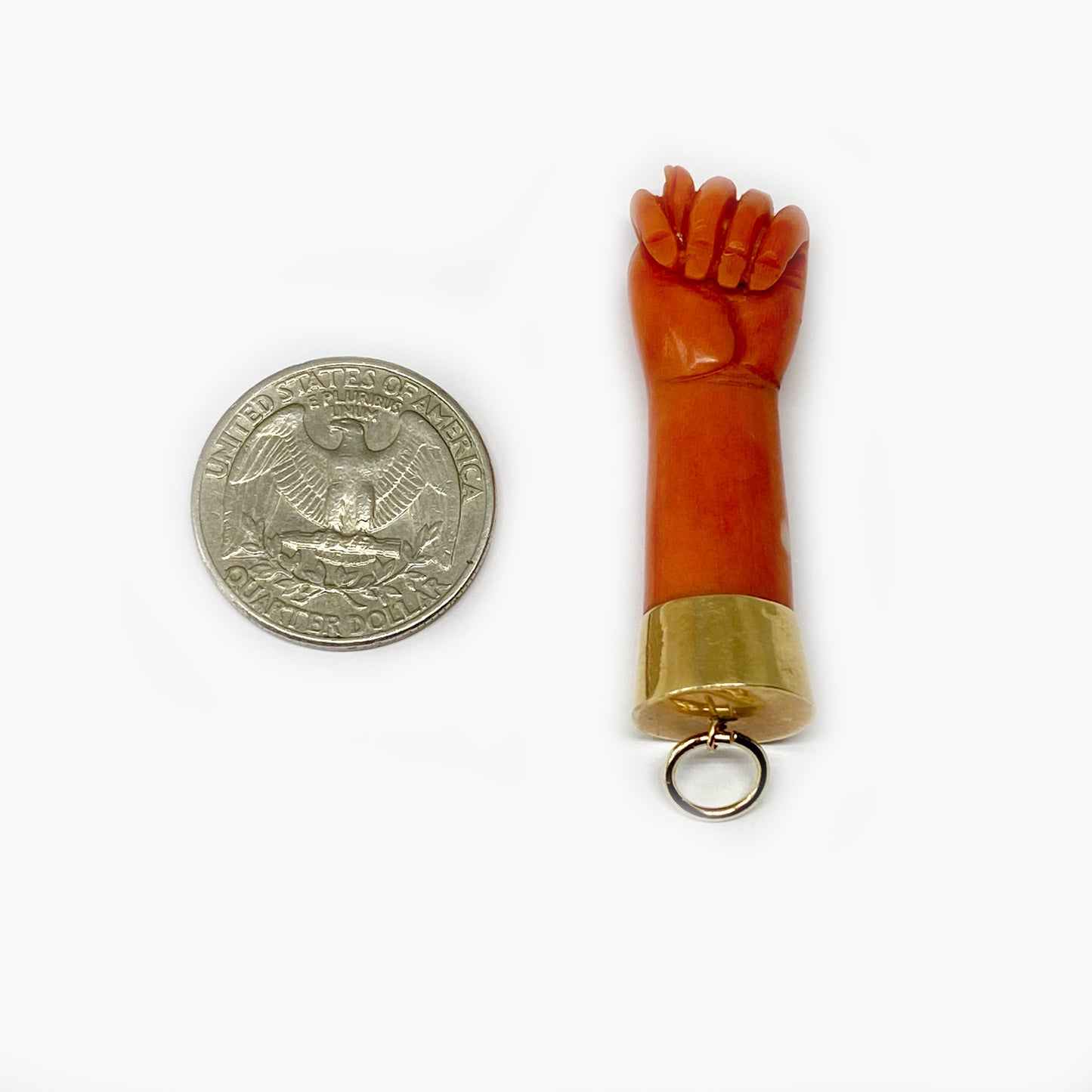 Antique 10K Figa, Coral Hand, Figa Charm