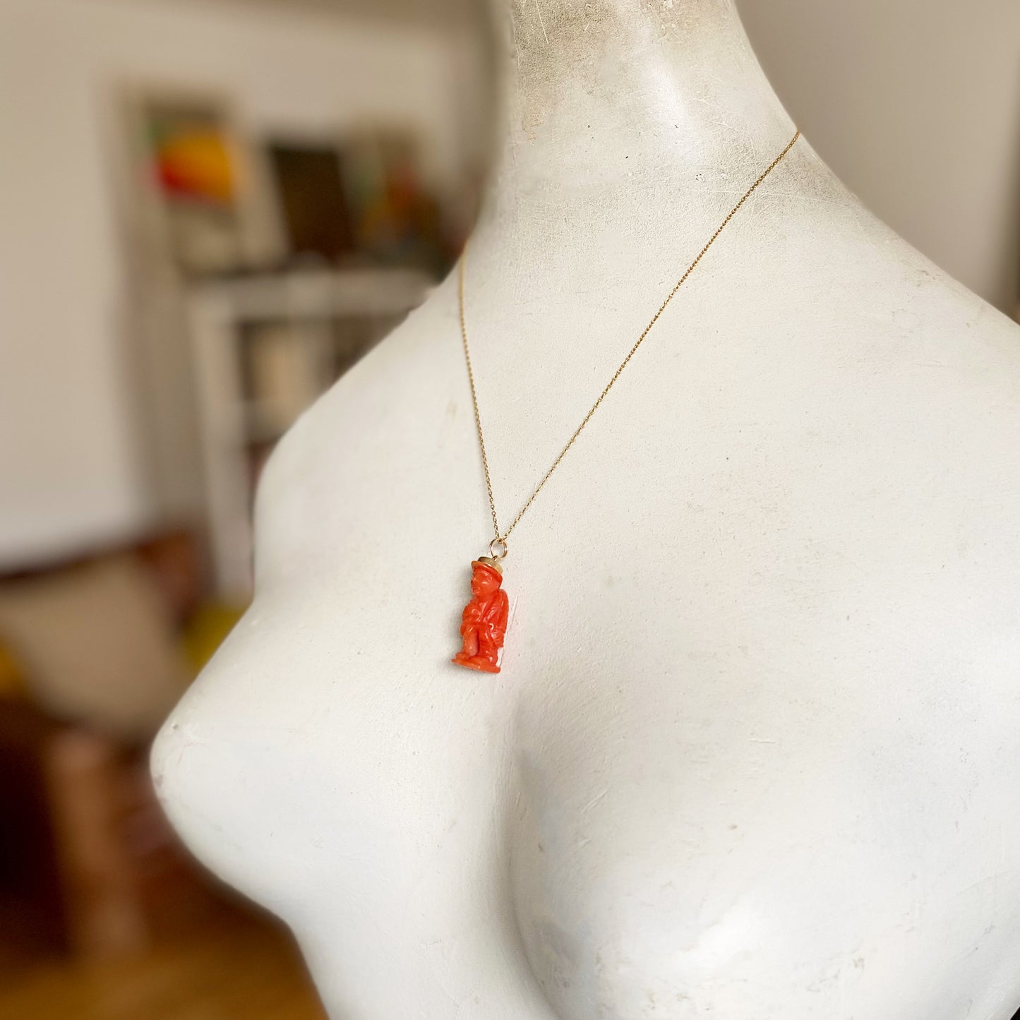 Antique 18k Coral Gobbo Hunchback Pendant