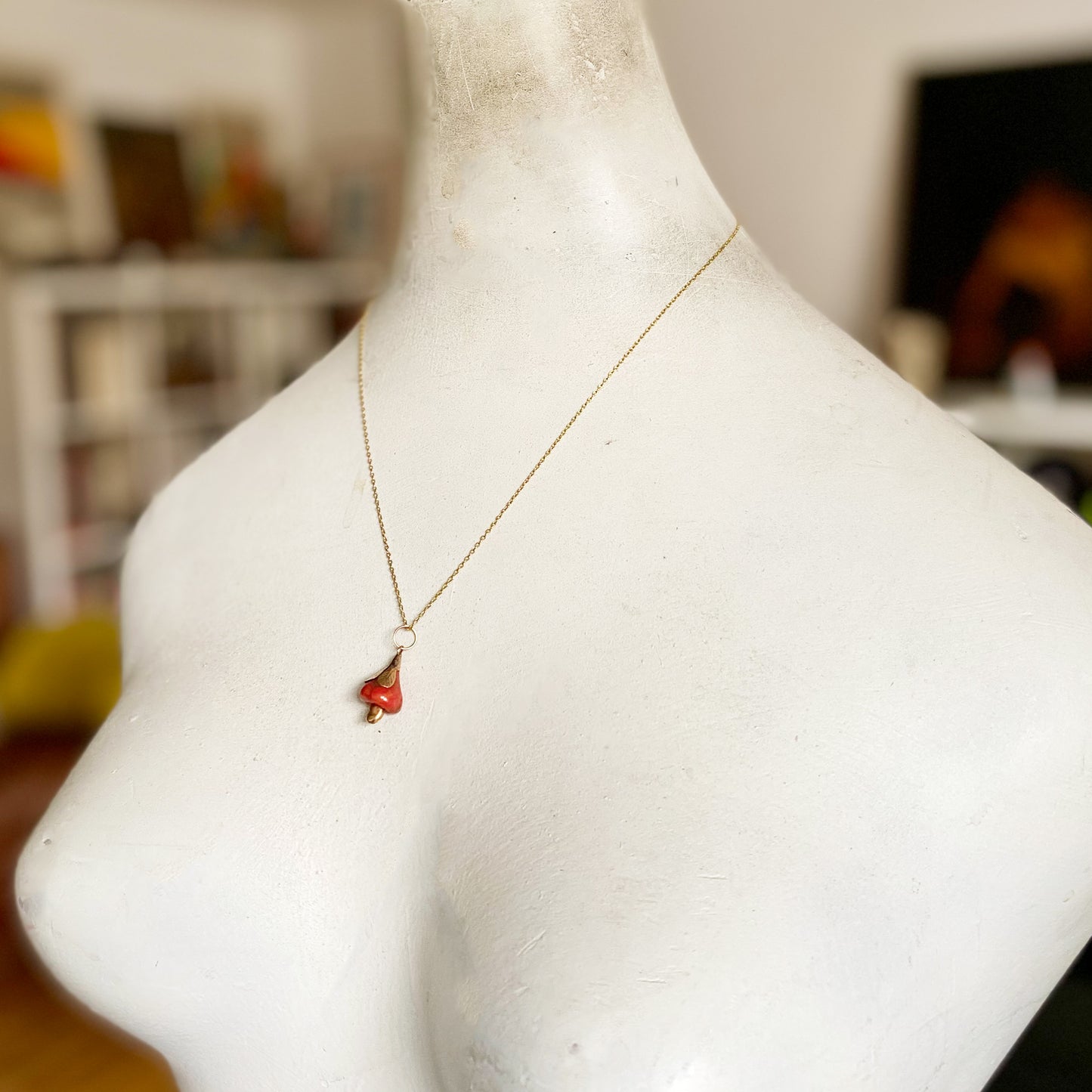 Antique 18k Charm, Carved Bakelite, Fruit, Orange Tone, 1940's, 18k Gold, Amulet, Pendant, 18 ct Gold Fruit Charm, Fruit Pendant, Tropical