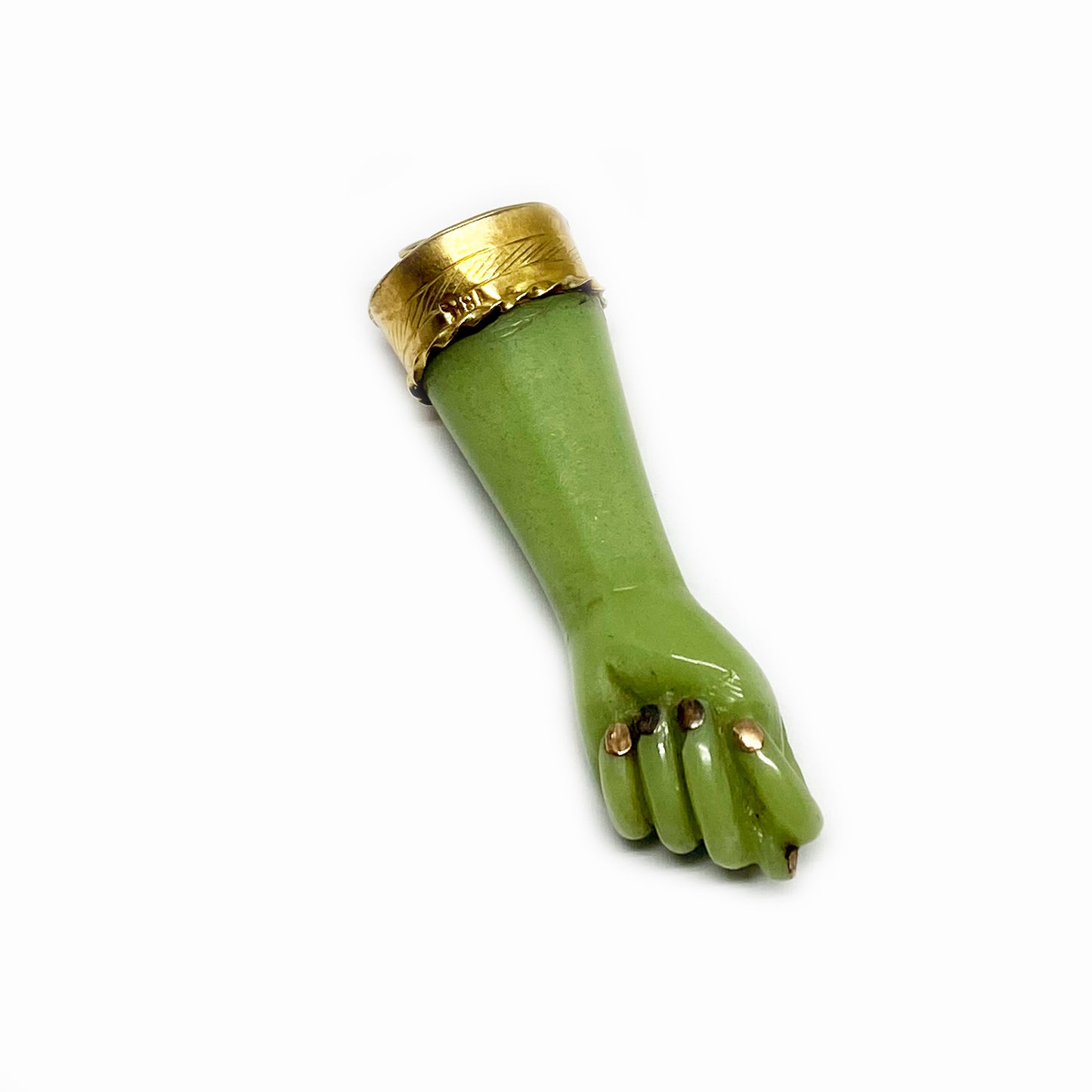 Vintage 18k Gold Green Resin Hand Amulet 1950’s Figa Charm