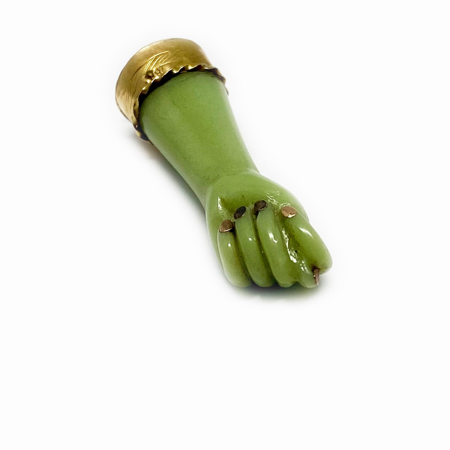 Vintage 18k Gold Green Resin Hand Amulet 1950’s Figa Charm