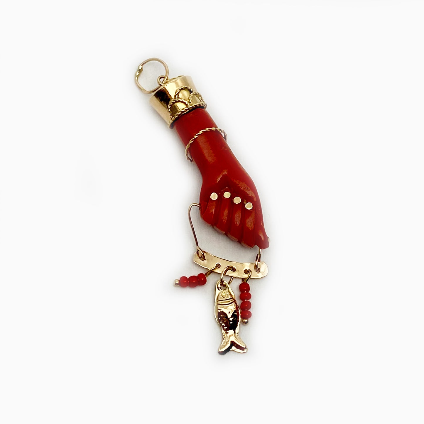 Vintage 14k Gold 1950s Red Resin Figa Charm