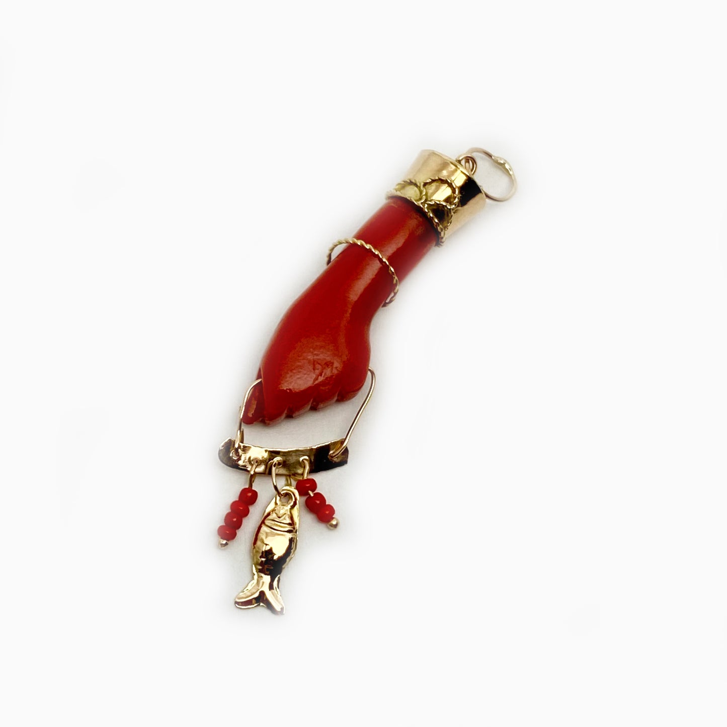 Vintage 14k Gold 1950s Red Resin Figa Charm