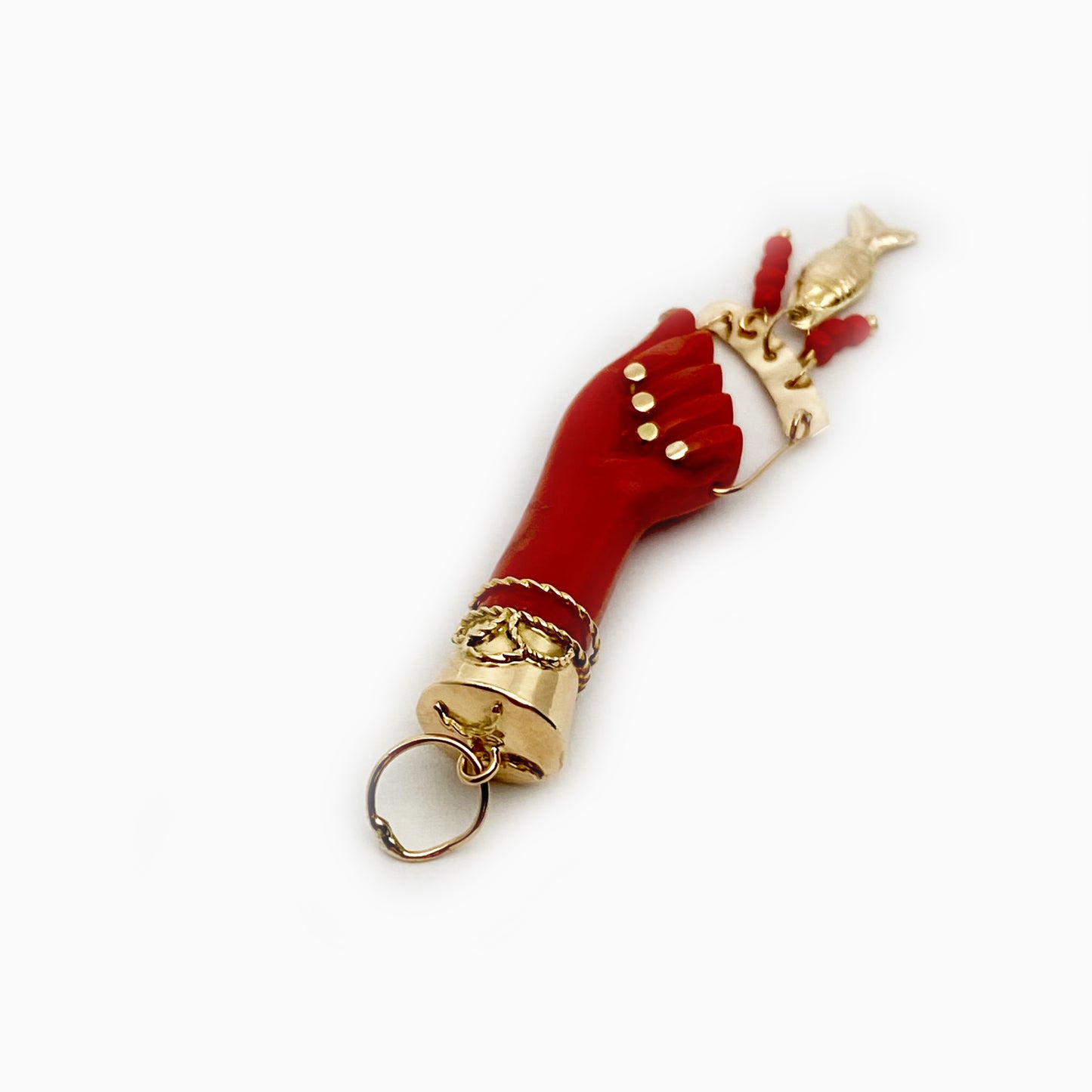 Vintage 14k Gold 1950s Red Resin Figa Charm