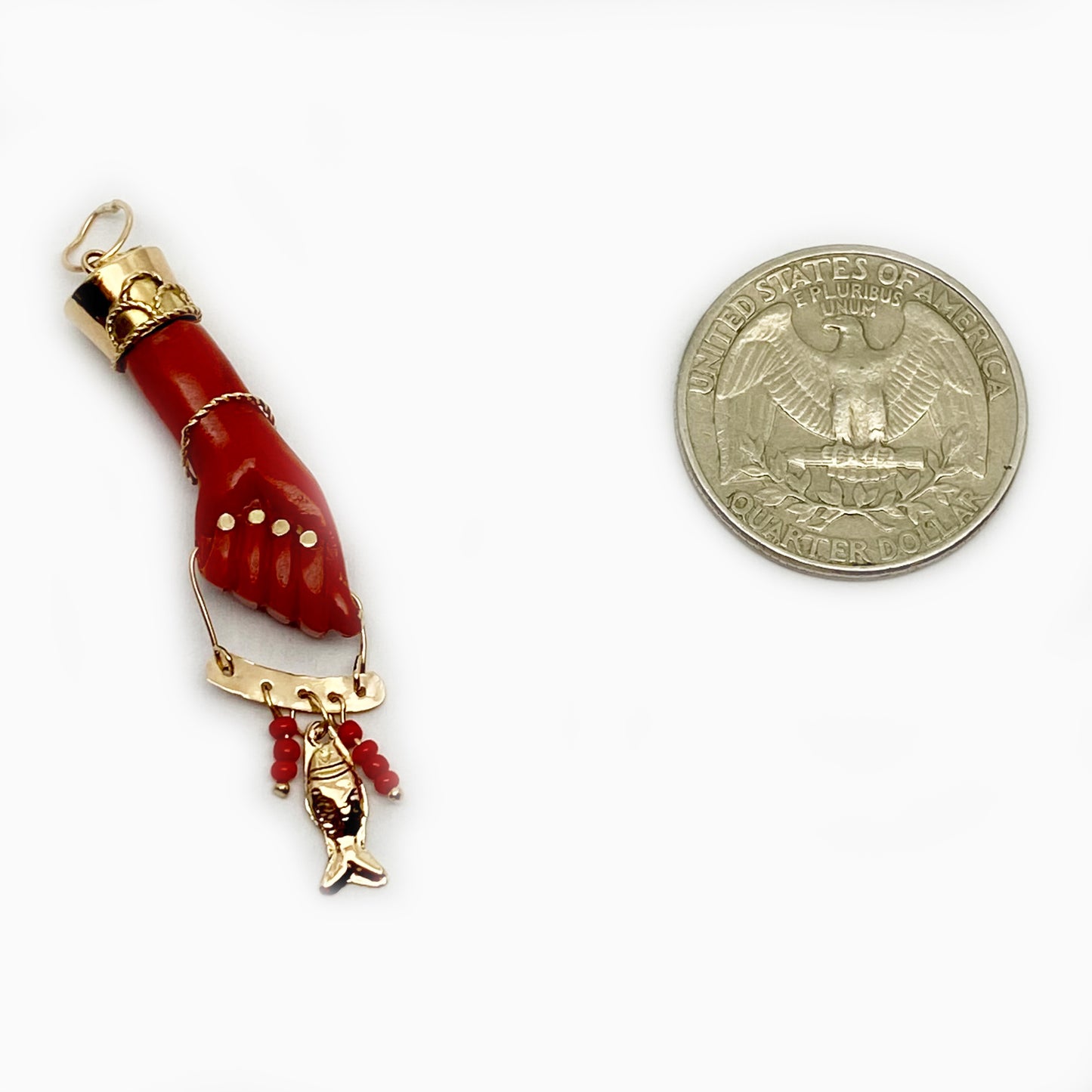 Vintage 14k Gold 1950s Red Resin Figa Charm