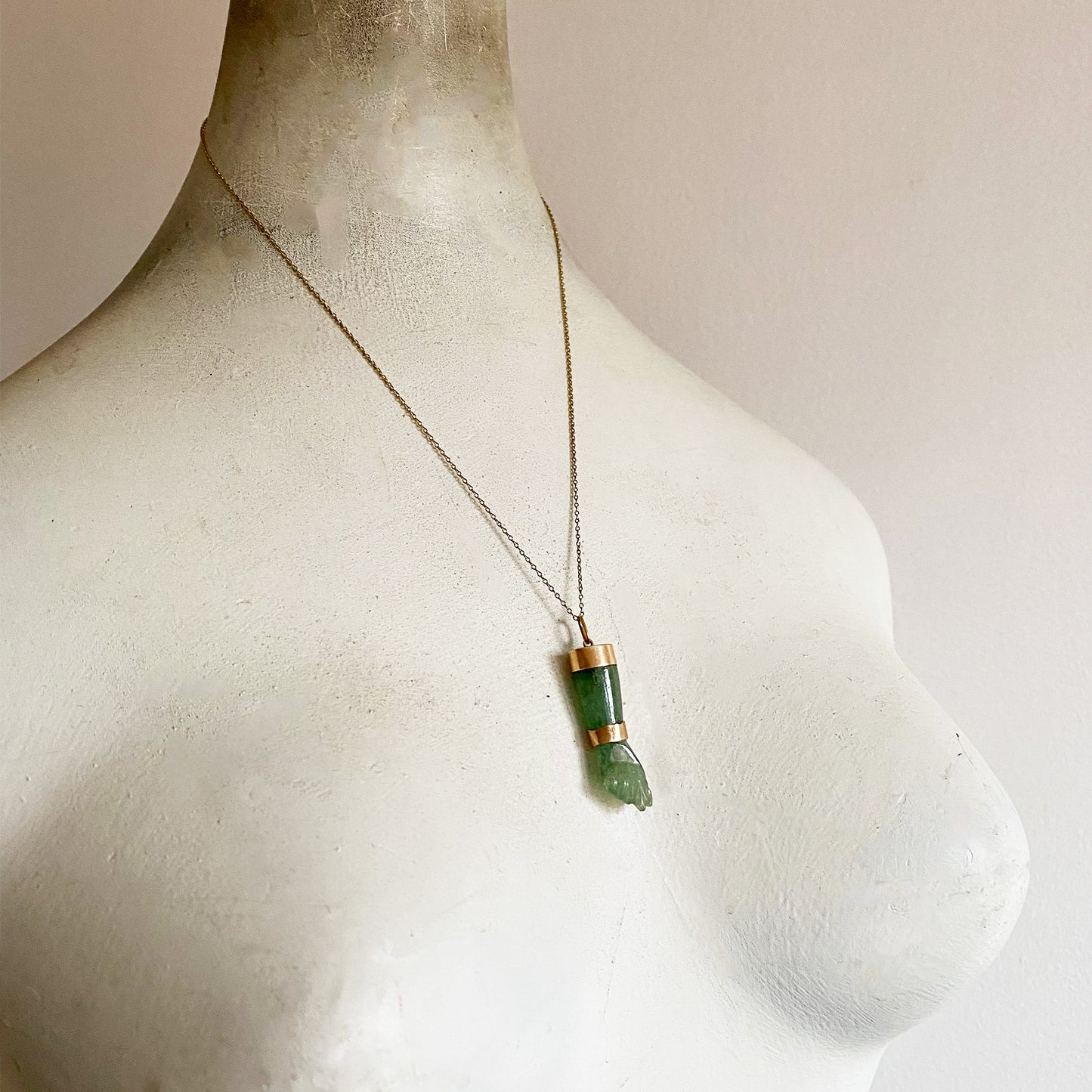 Antique 18k Green Stone Figa Charm