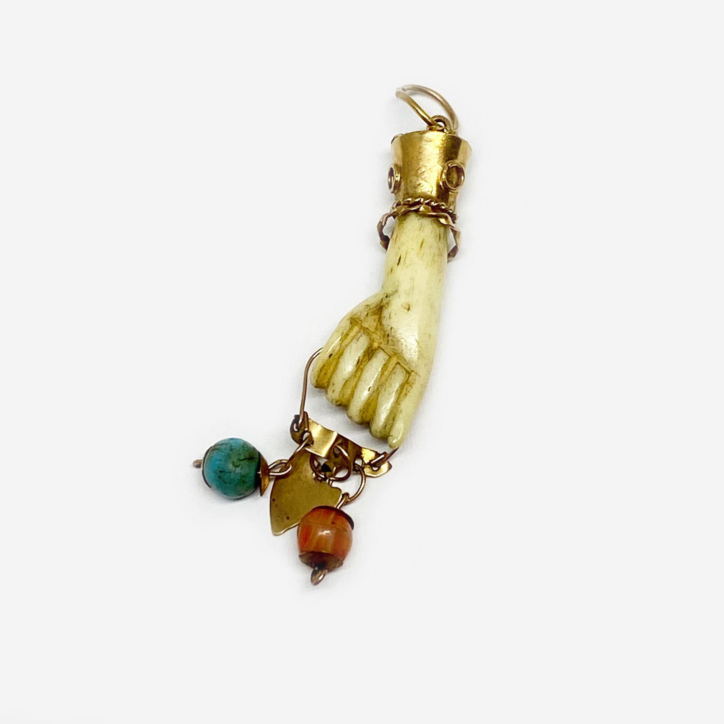 Antique 18K Gold Bone Fist, Victorian Figa Charm