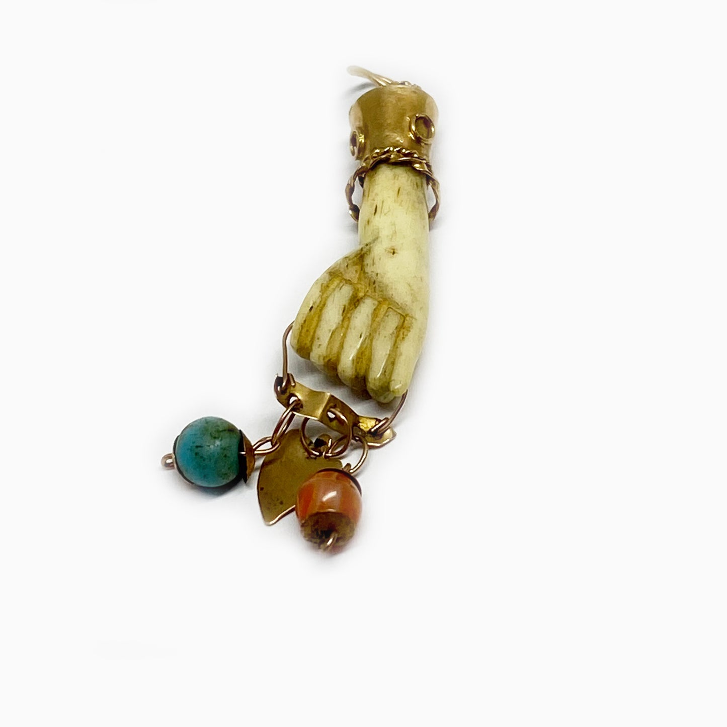 Antique 18K Gold Bone Fist, Victorian Figa Charm