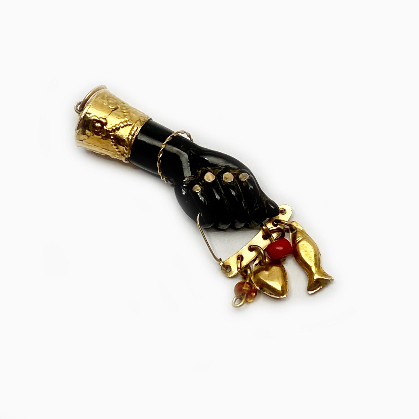 Vintage 16k Gold Figa 1930s, Black, Charms, Figa Charm