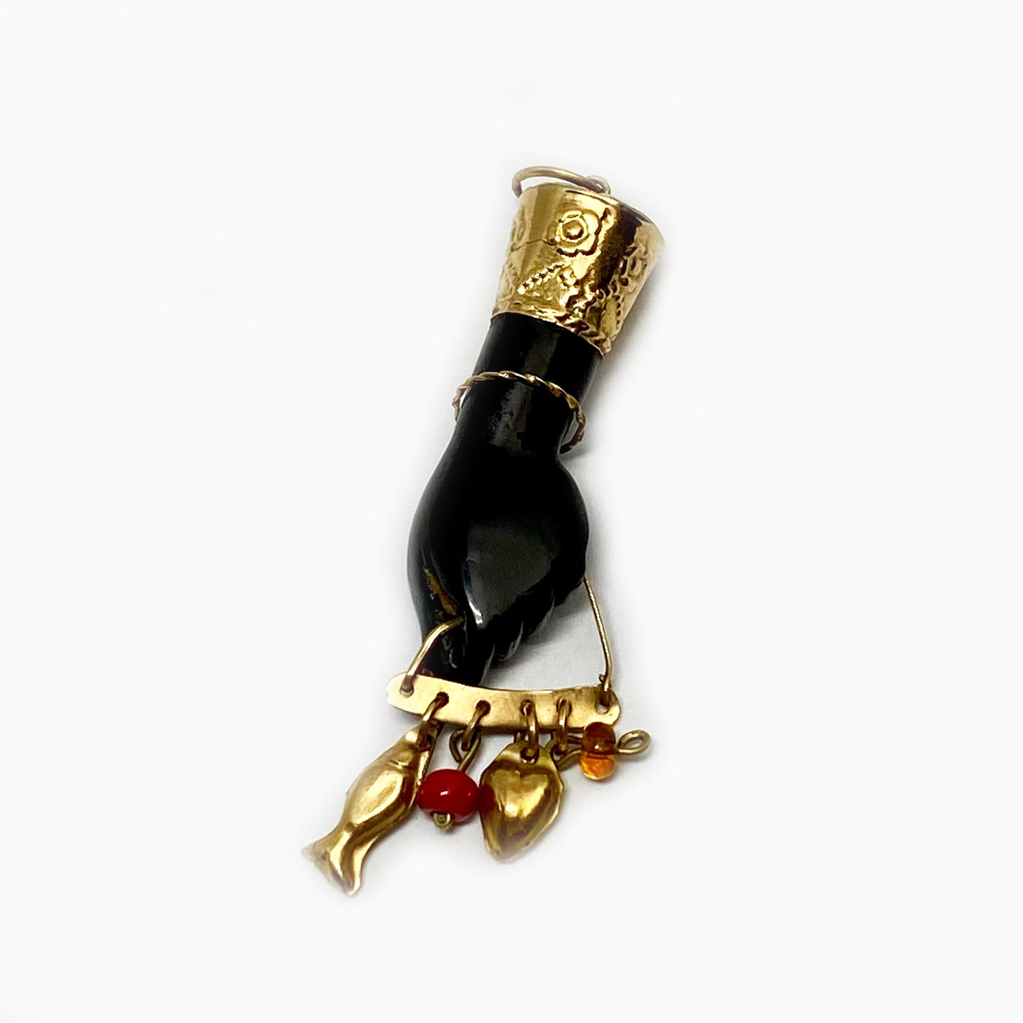 Vintage 16k Gold Figa 1930s, Black, Charms, Figa Charm