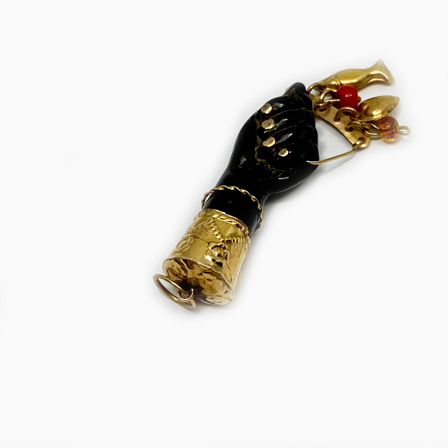 Vintage 16k Gold Figa 1930s, Black, Charms, Figa Charm