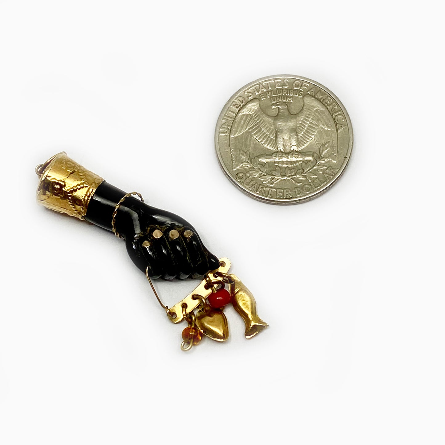 Vintage 16k Gold Figa 1930s, Black, Charms, Figa Charm