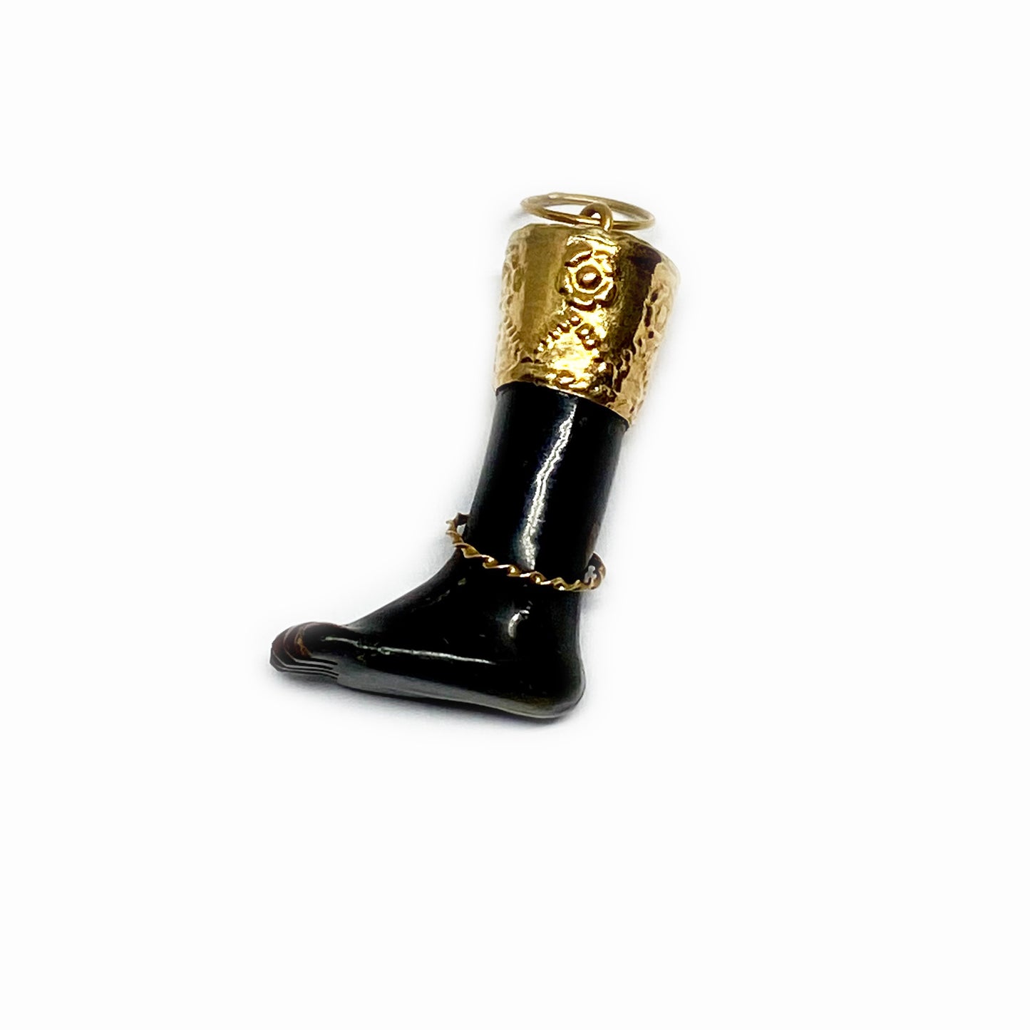 Antique 16k Gold 1950s Bakelite Leg Foot Pendant,