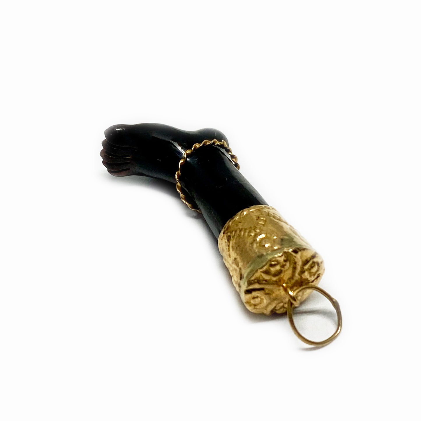 Antique 16k Gold 1950s Bakelite Leg Foot Pendant,