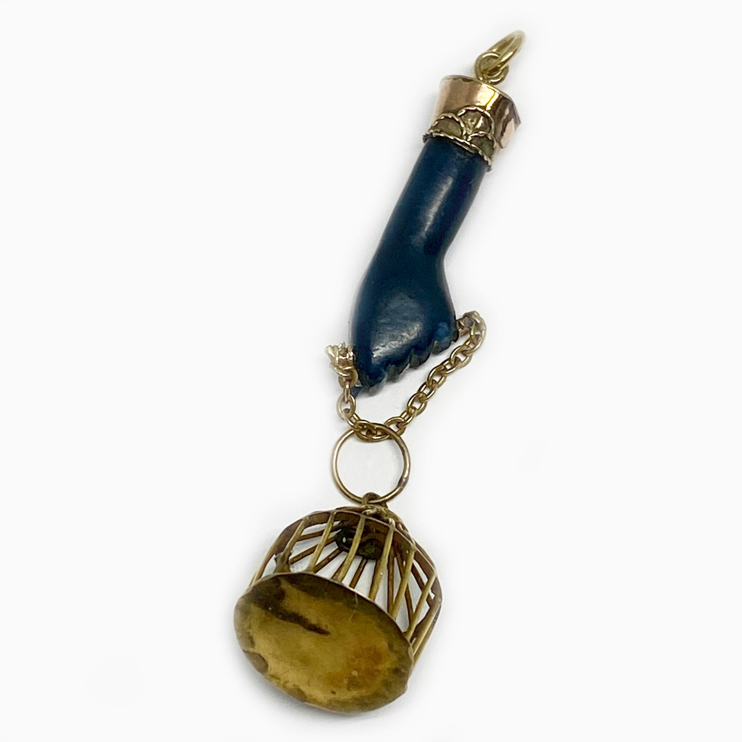 Vintage Figa Gold Plated Miniature Bird Cage,Blue Figa Charm