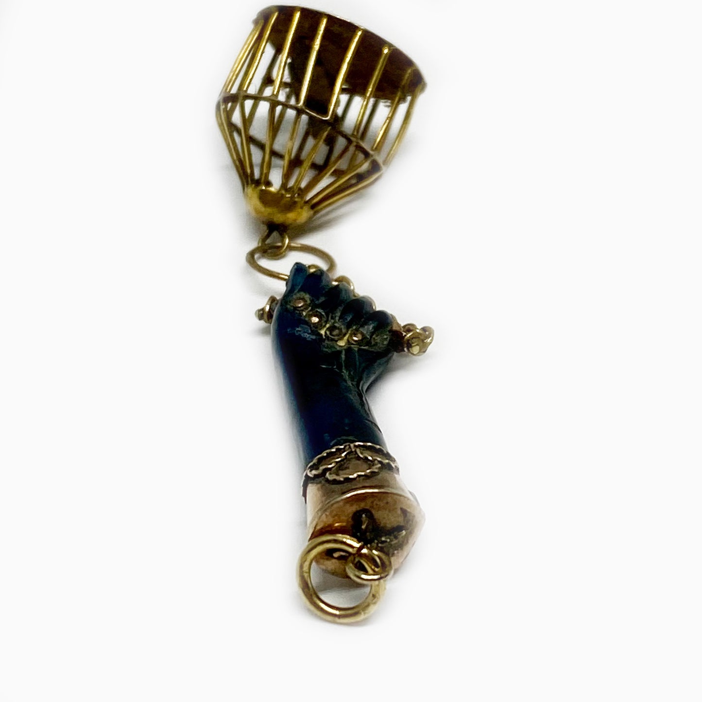 Vintage Figa Gold Plated Miniature Bird Cage,Blue Figa Charm