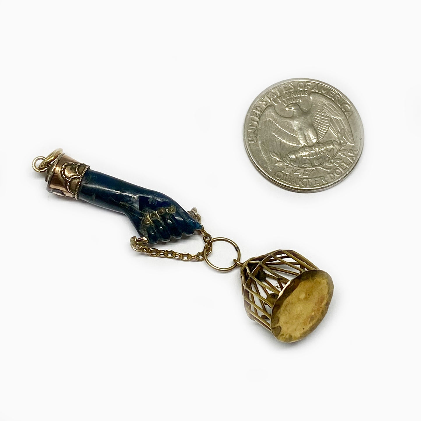 Vintage Figa Gold Plated Miniature Bird Cage,Blue Figa Charm