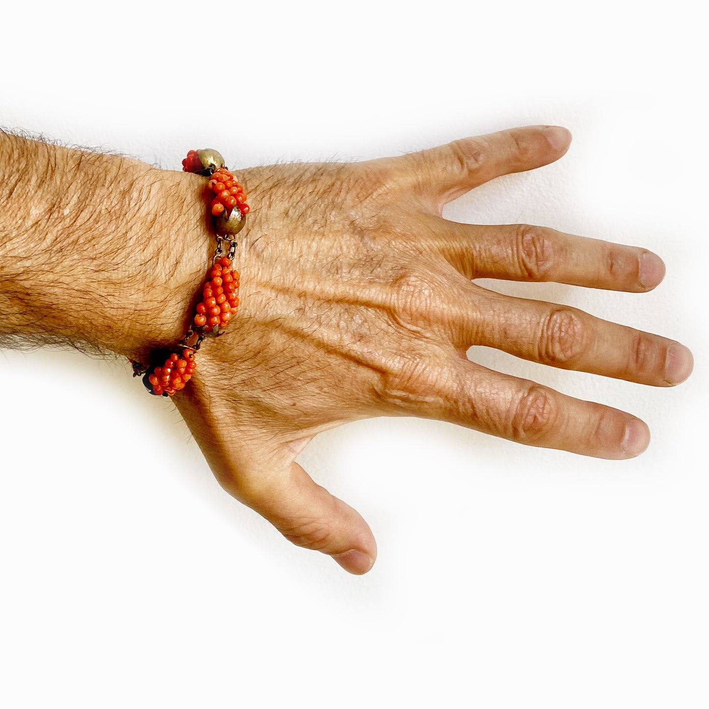 Antique Coral Grape Silver Bracelet