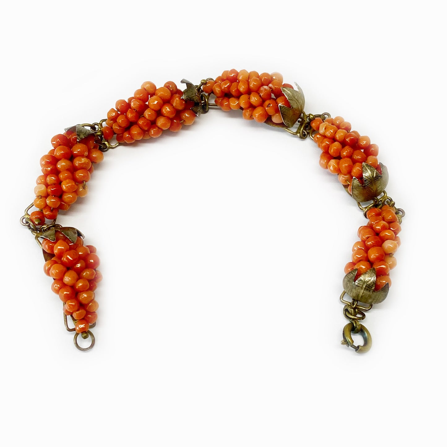 Antique Coral Grape Silver Bracelet