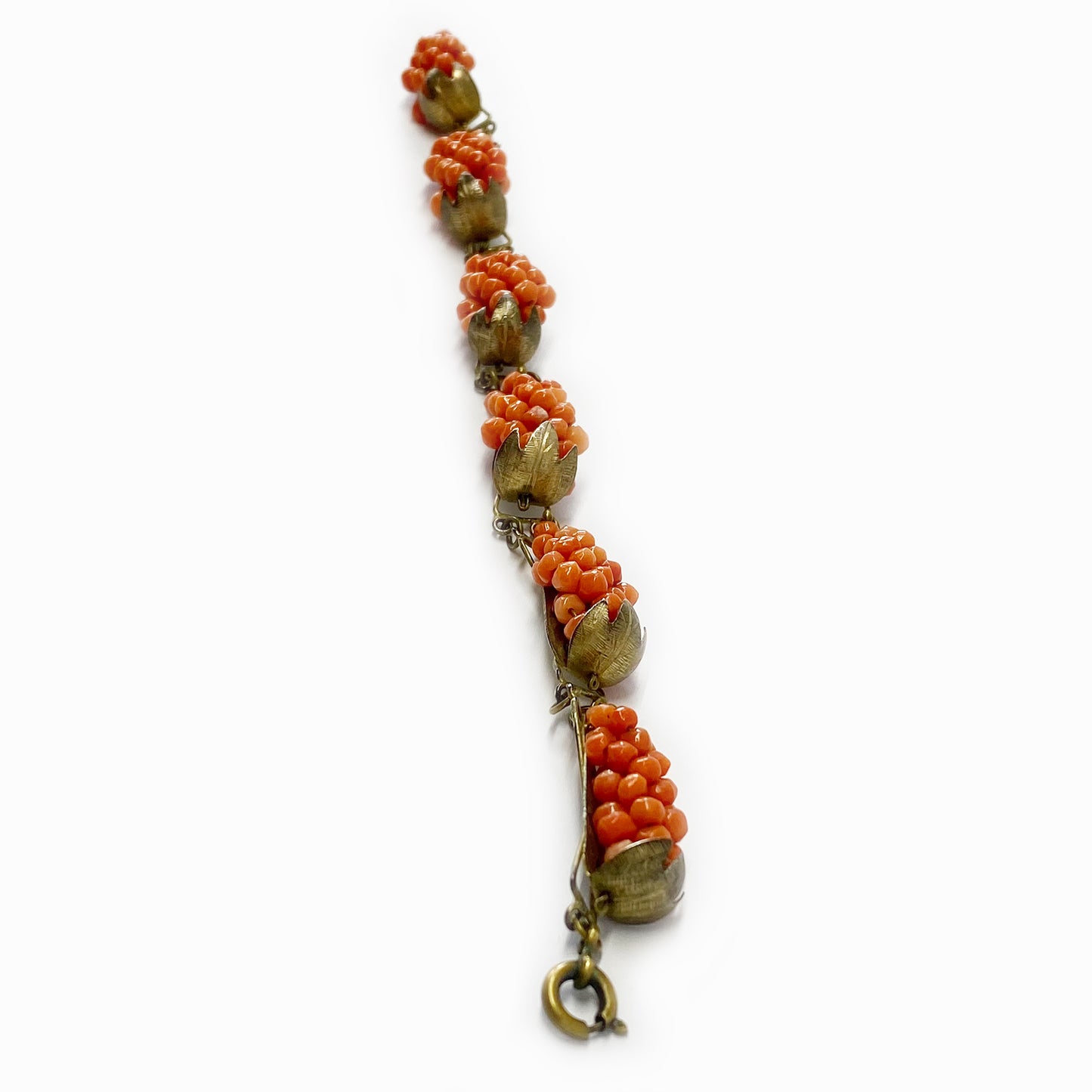 Antique Coral Grape Silver Bracelet