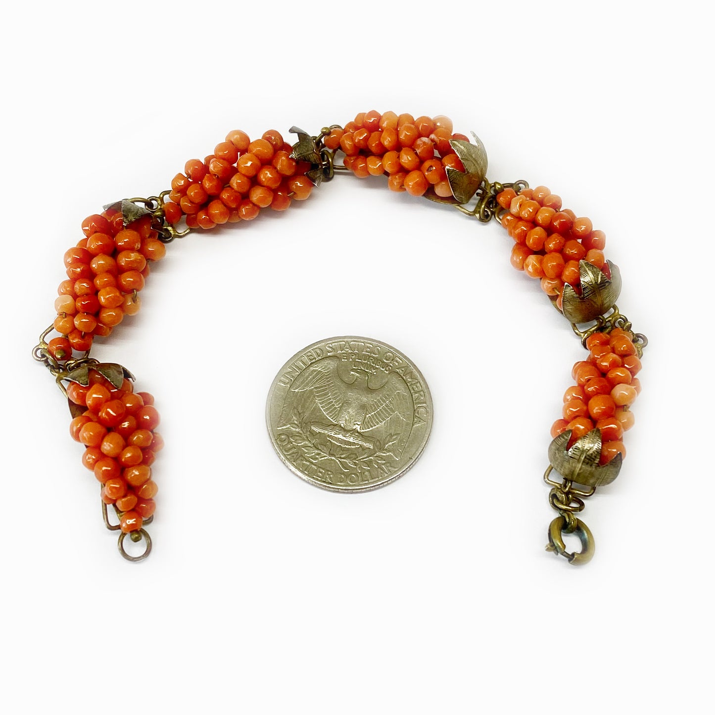 Antique Coral Grape Silver Bracelet