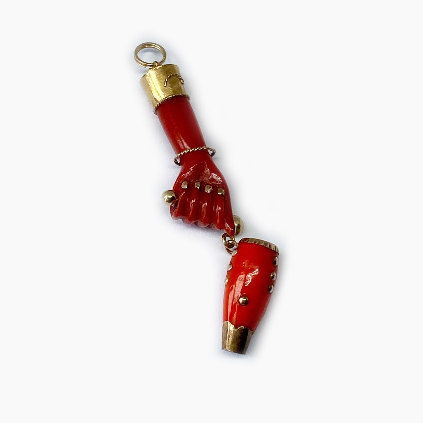 Antique 14K Gold Red Resin, Miniature Drum, Figa Charm