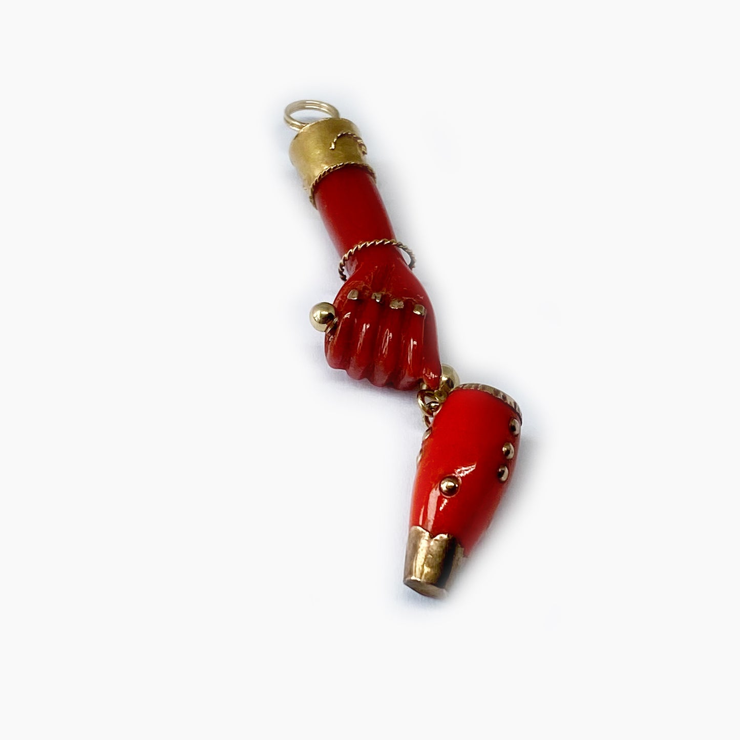 Antique 14K Gold Red Resin, Miniature Drum, Figa Charm