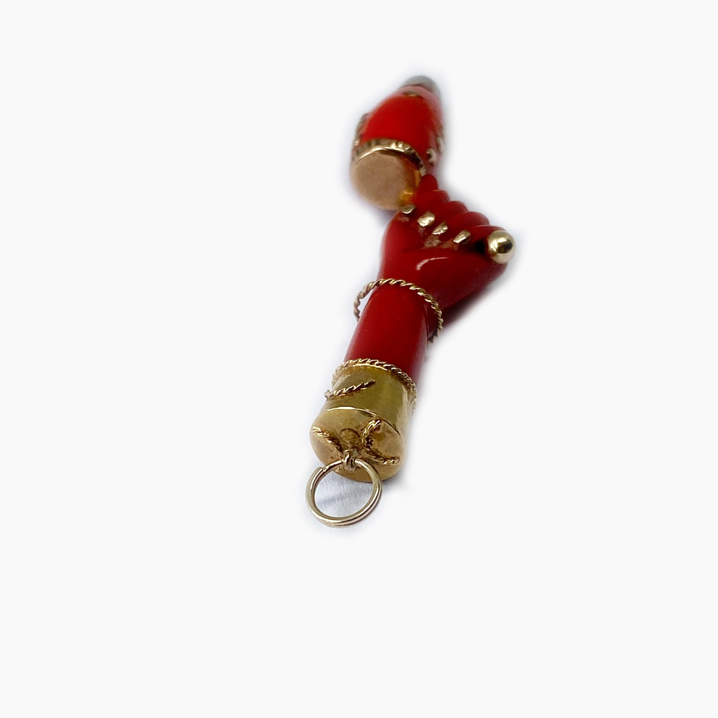 Antique 14K Gold Red Resin, Miniature Drum, Figa Charm