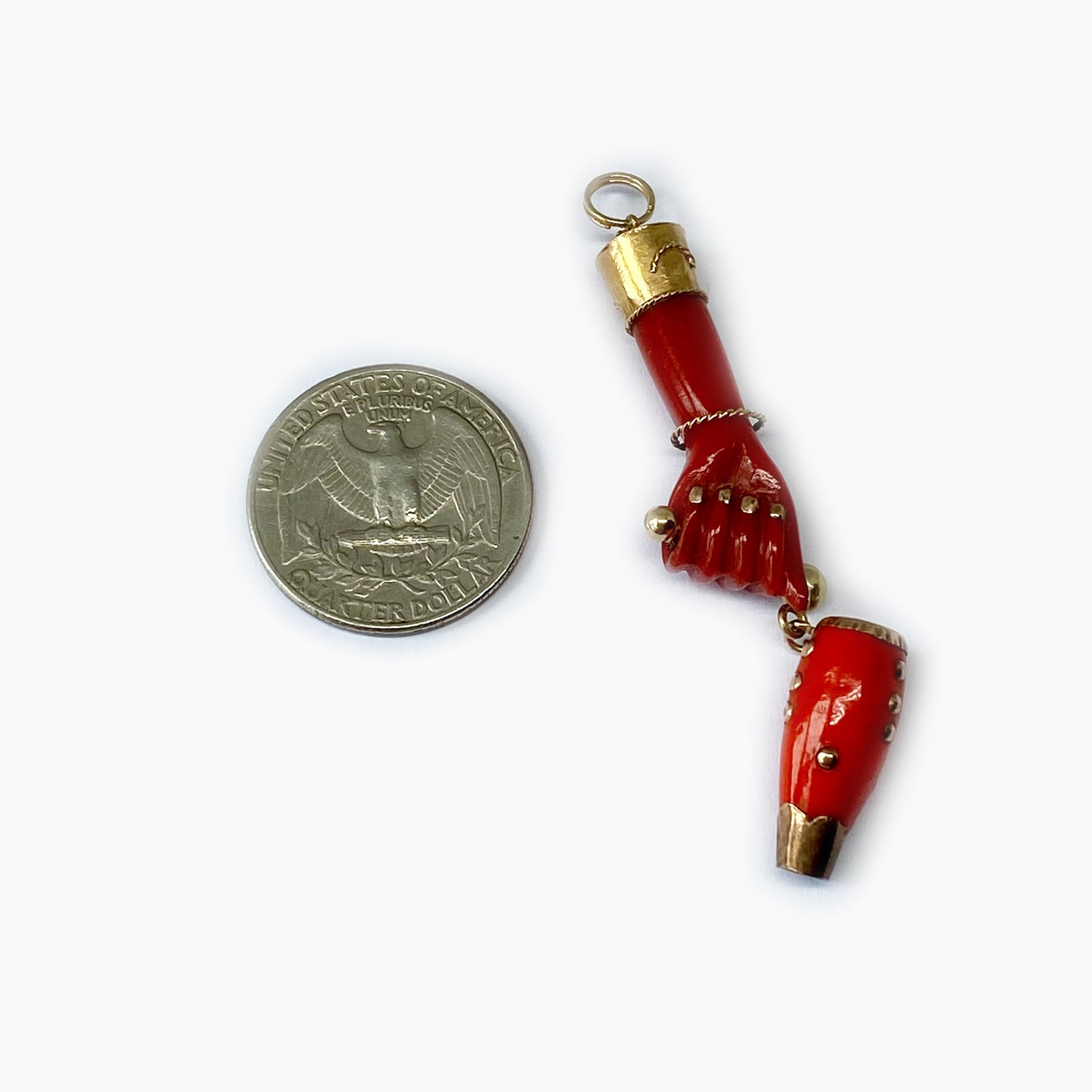 Antique 14K Gold Red Resin, Miniature Drum, Figa Charm