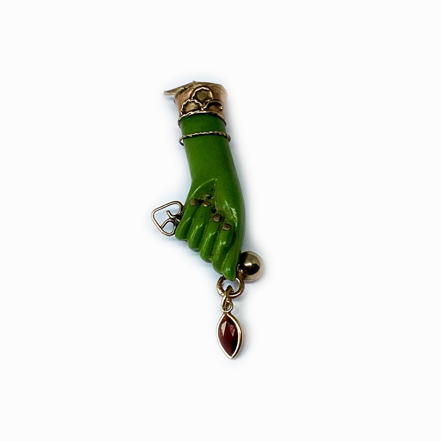 Vintage 14K Gold Green Resin, 1940s Hand Fist Figa Charm