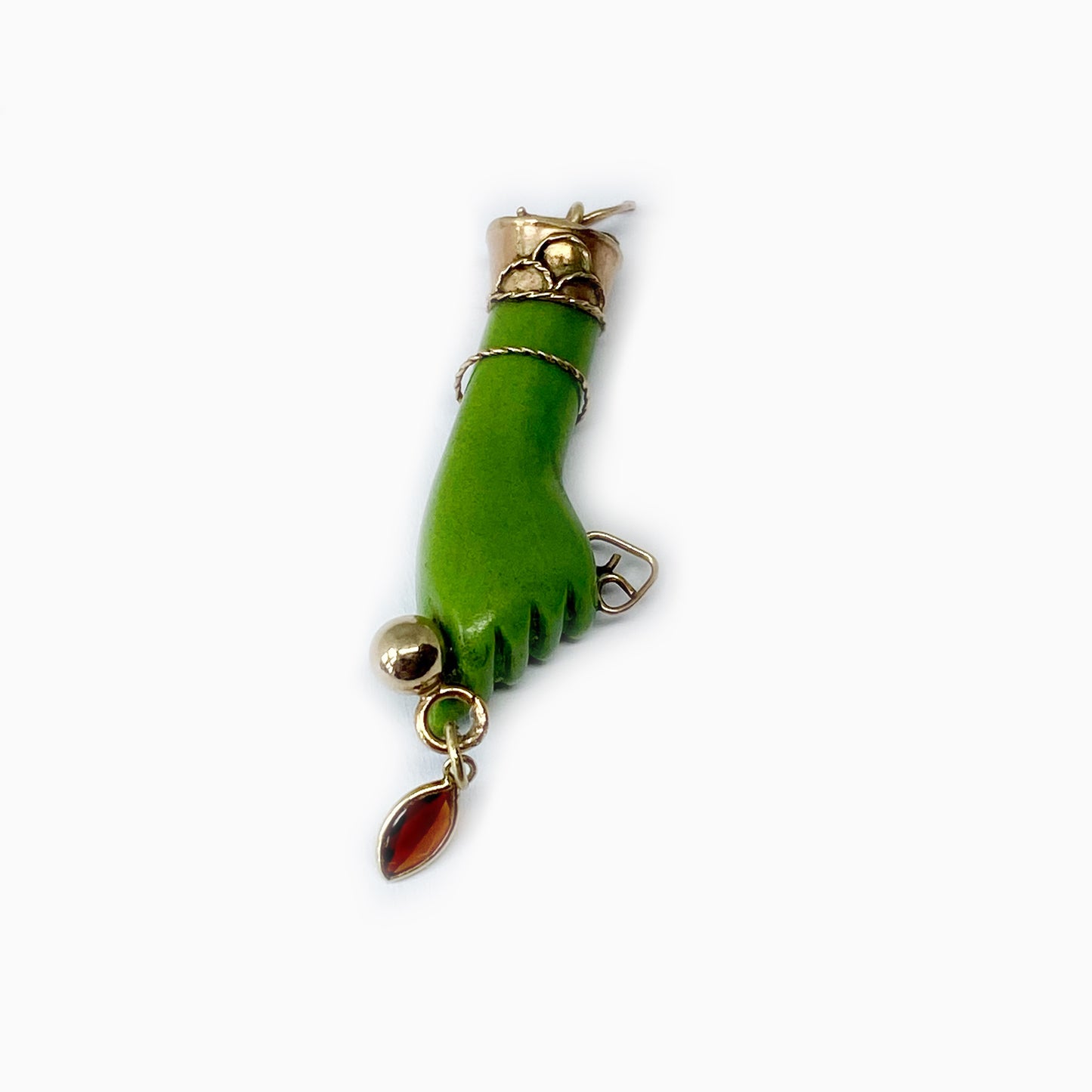 Vintage 14K Gold Green Resin, 1940s Hand Fist Figa Charm