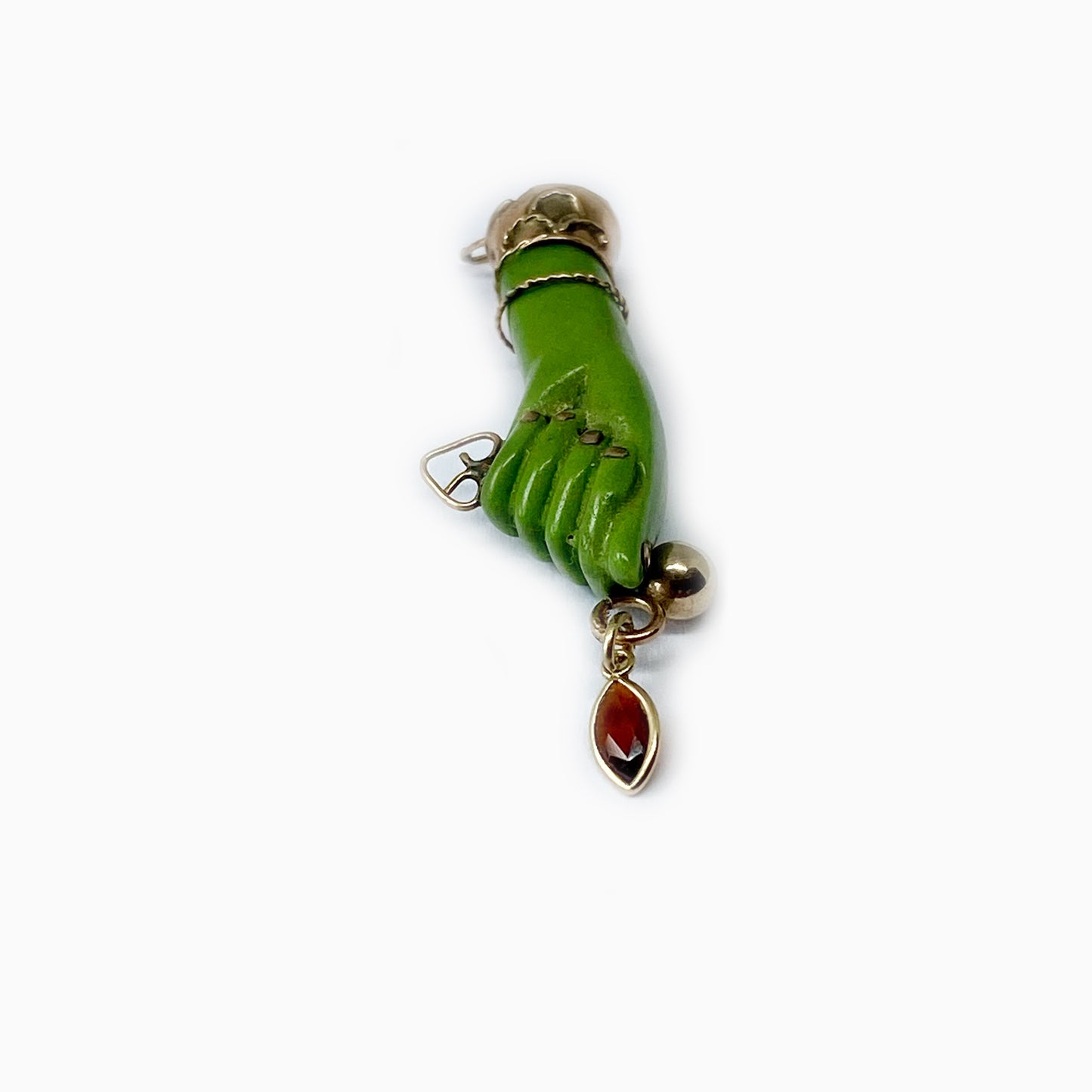 Vintage 14K Gold Green Resin, 1940s Hand Fist Figa Charm