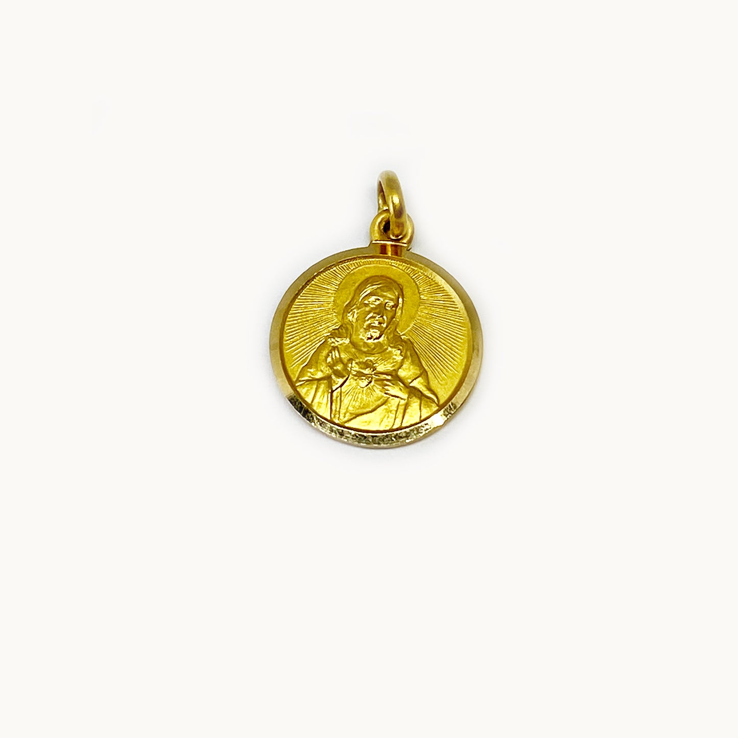 18k Gold Vintage Religious Medal, Jesus and Mary Medal Pendant