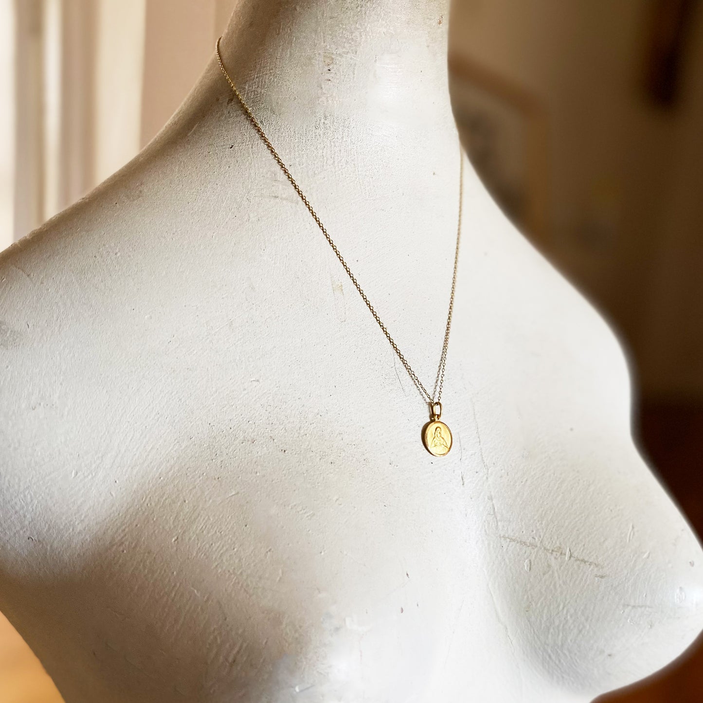 18k Gold Vintage Religious Medal, Jesus and Mary Medal Pendant