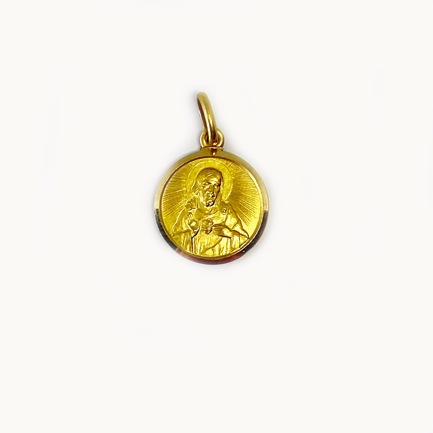 18k Gold Vintage Religious Medal, Jesus and Mary Medal Pendant