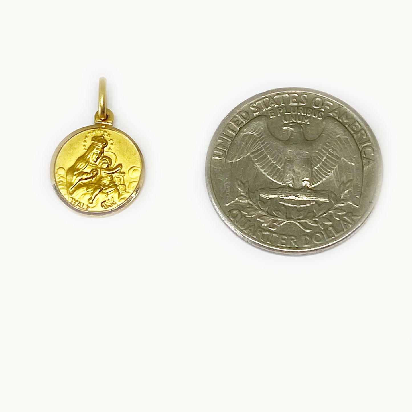 18k Gold Vintage Religious Medal, Jesus and Mary Medal Pendant