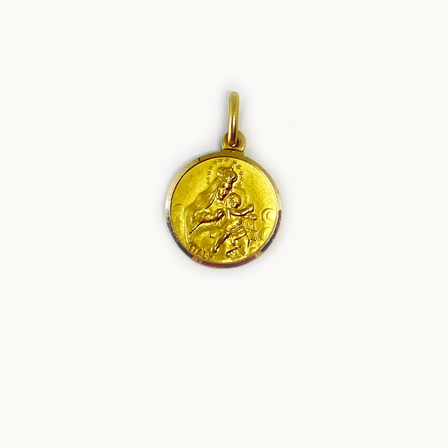 18k Gold Vintage Religious Medal, Jesus and Mary Medal Pendant