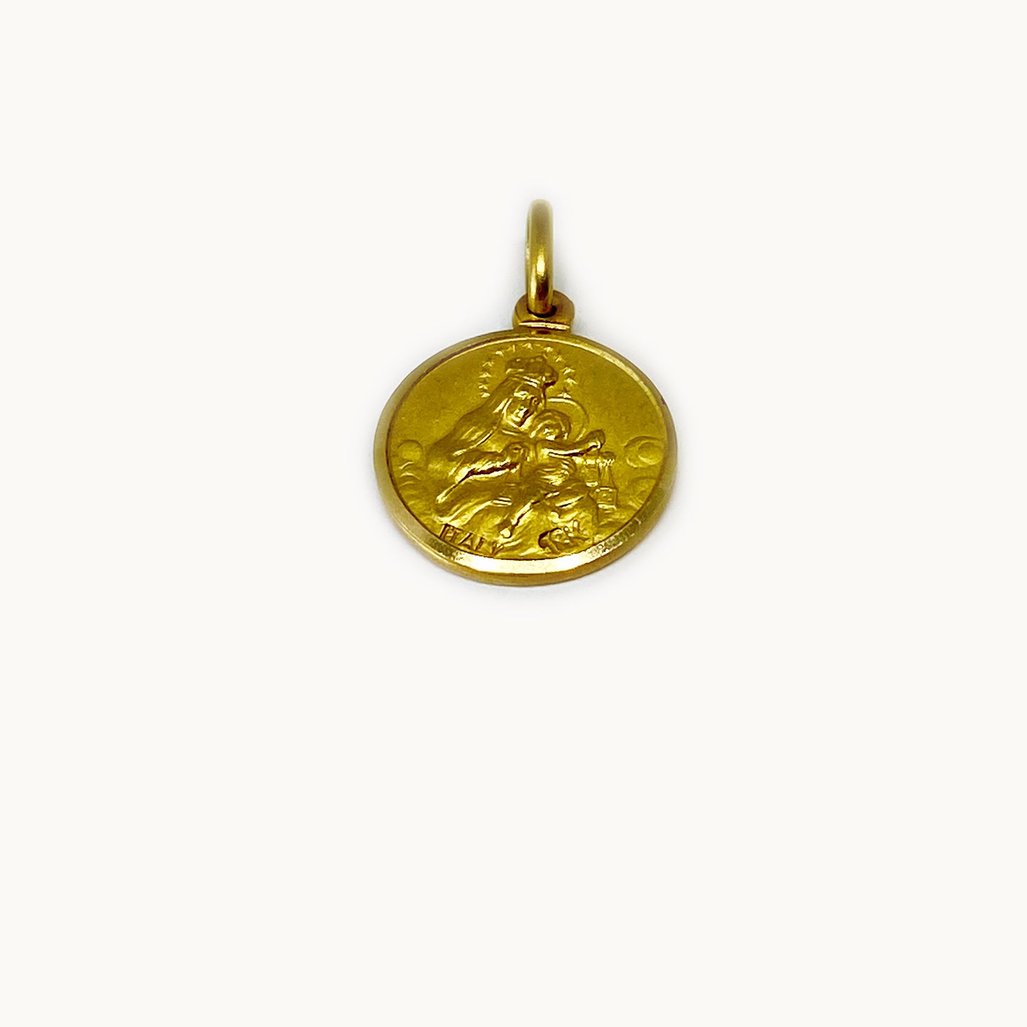 18k Gold Vintage Religious Medal, Jesus and Mary Medal Pendant