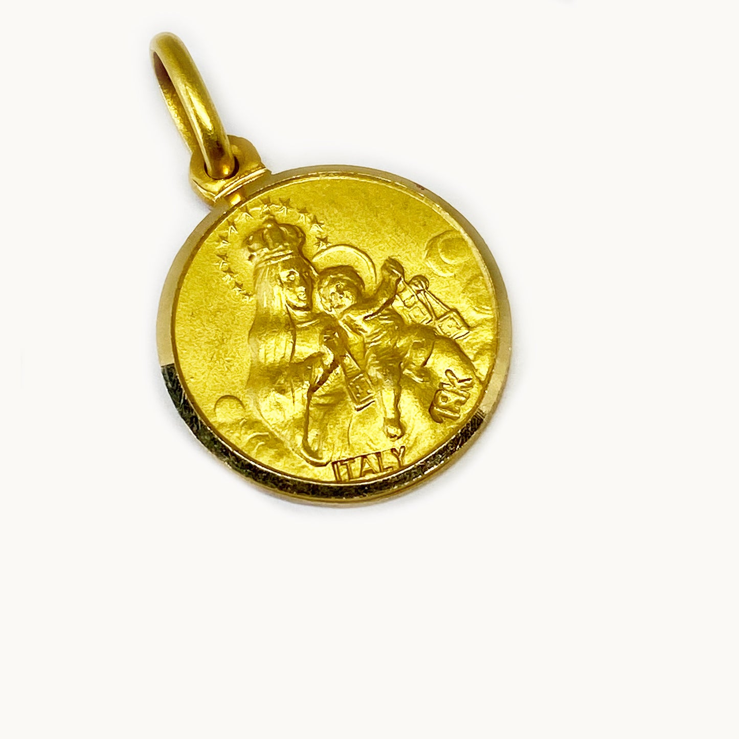 18k Gold Vintage Religious Medal, Jesus and Mary Medal Pendant
