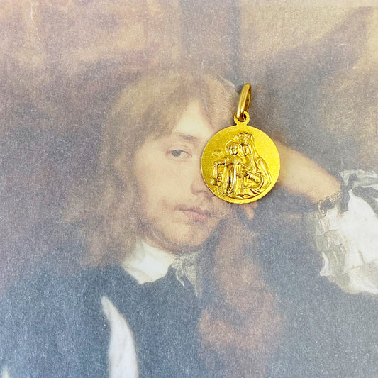 18k Gold Vintage Religious Medal, Our Lady and Jesus Medal Pendant