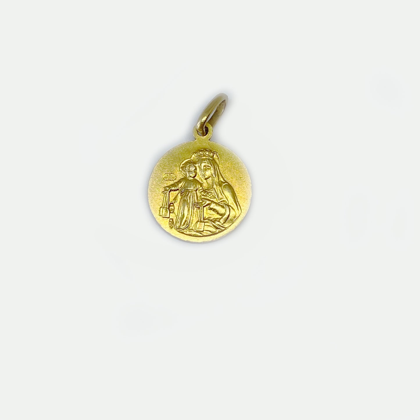 18k Gold Vintage Religious Medal, Our Lady and Jesus Medal Pendant