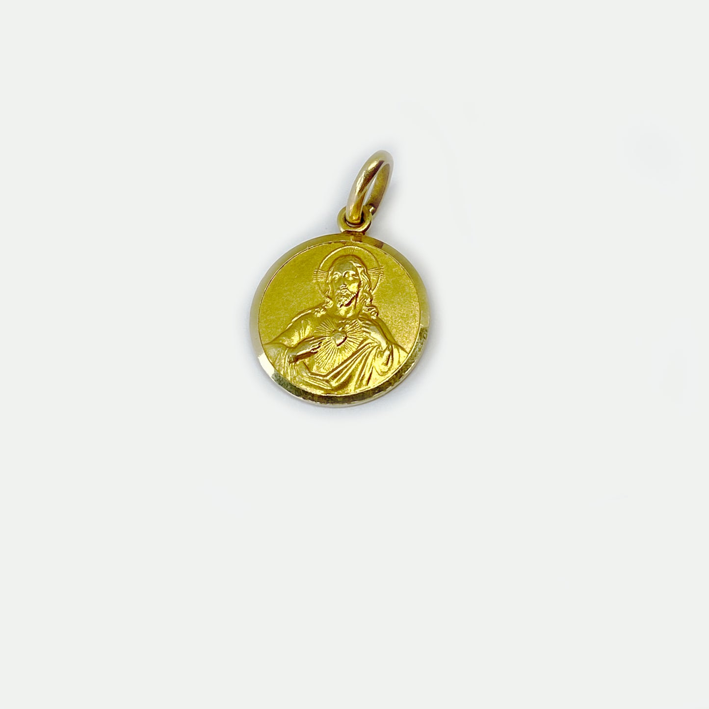 18k Gold Vintage Religious Medal, Our Lady and Jesus Medal Pendant