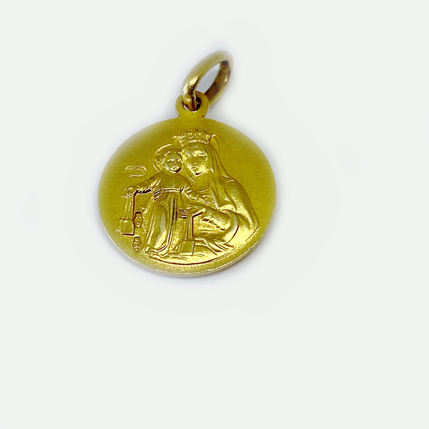18k Gold Vintage Religious Medal, Our Lady and Jesus Medal Pendant