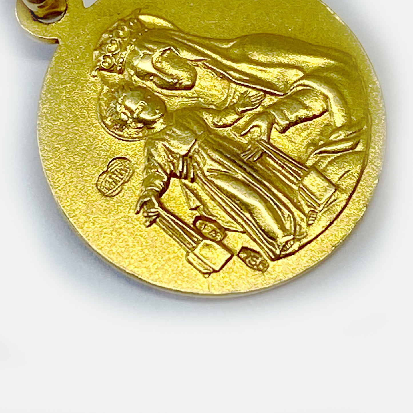 18k Gold Vintage Religious Medal, Our Lady and Jesus Medal Pendant