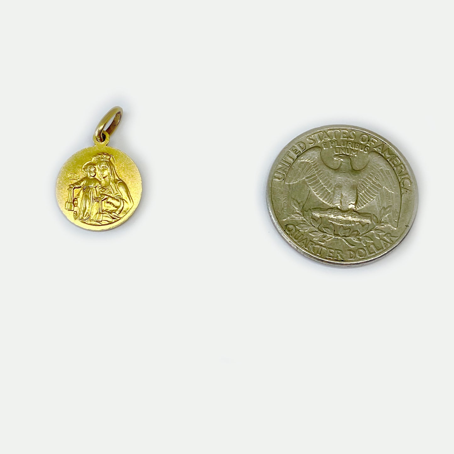 18k Gold Vintage Religious Medal, Our Lady and Jesus Medal Pendant