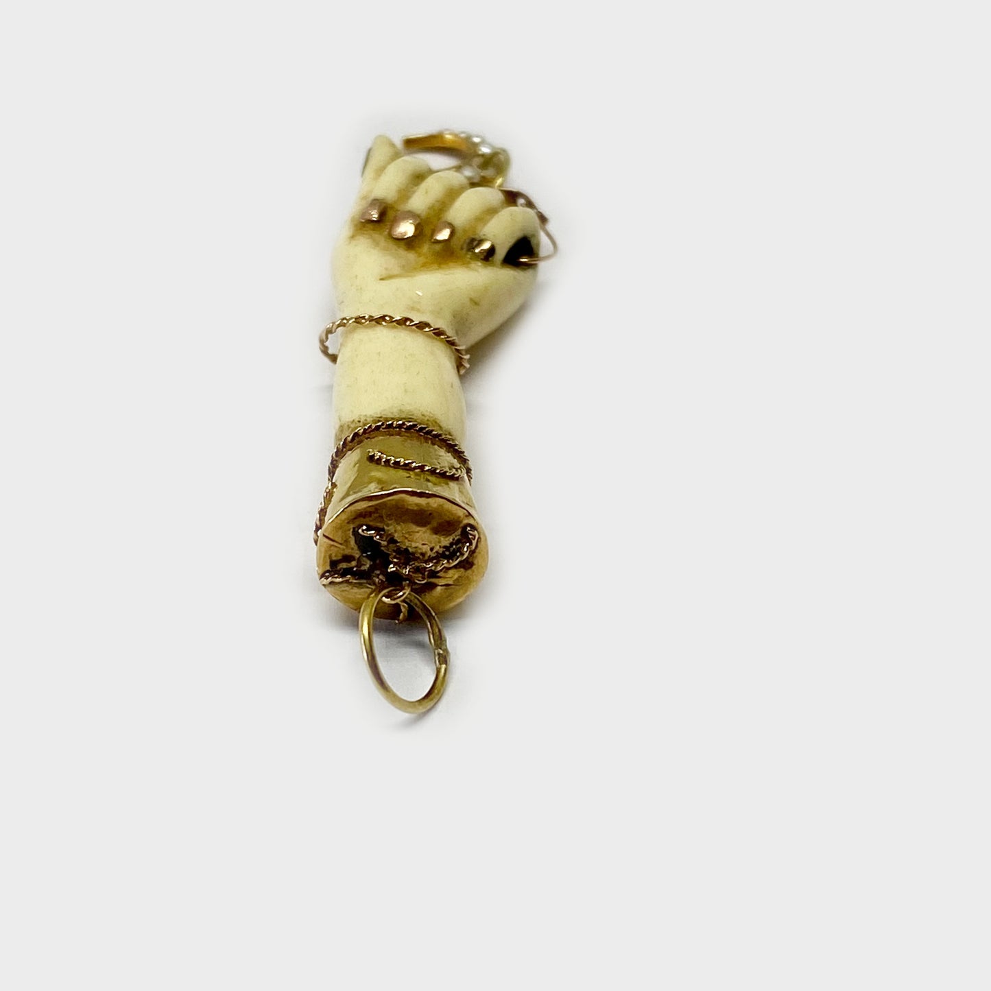 Antique 18K Gold Figa, Victorian Bone Fist Hand, Half Moon, Figa Charm