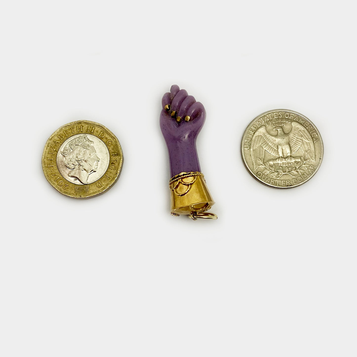 Vintage 14k Purple Figa, 14 ct Gold Hand Figa Charm