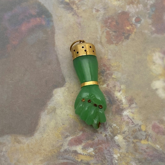 Vintage 18k Gold Green Resin Figa Charm